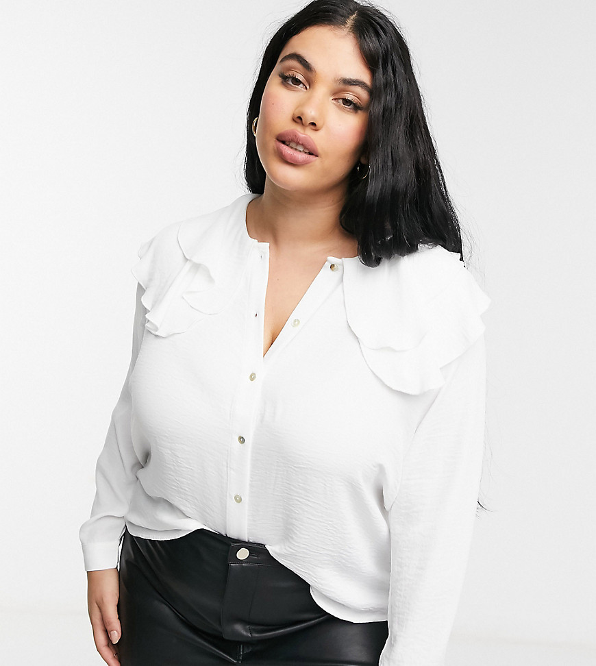 Vero Moda Curve blouse with oversized collar in white