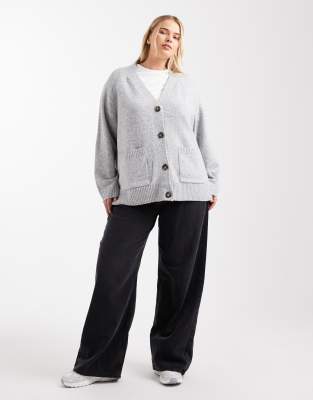 Vero Moda Curve Boxy Knit Cardigan With Pockets In Gray
