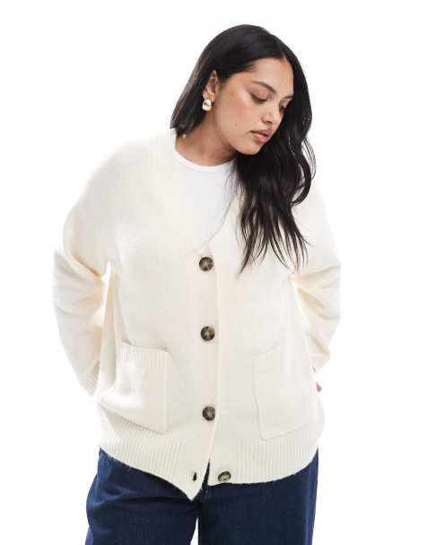 Vero Moda Curve boxy knitted cardigan with pockets in cream - view 1