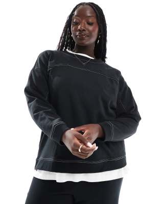 boxy sweatshirt with contrast stitching in black - part of a set