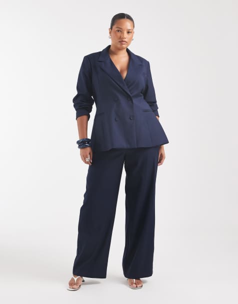 Vero Moda Curve broek met wijde pijpen in navy - view 1