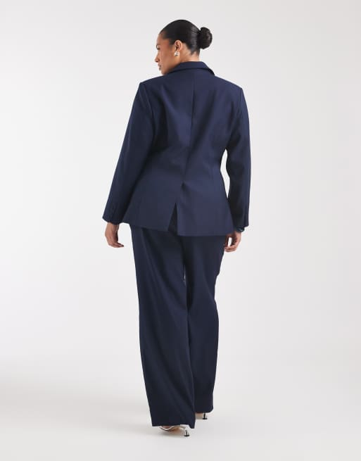 Vero Moda Curve broek met wijde pijpen in navy, 3 van 5