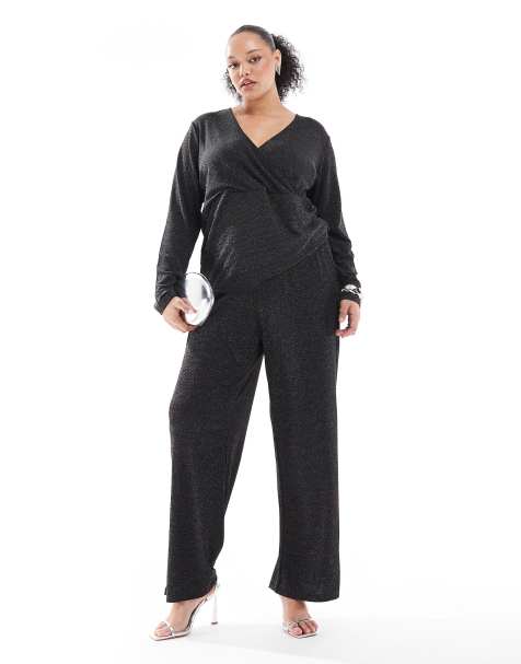 Vero Moda Curve - Broek met wijde pijpen in zwarte glitter, deel van co-ord set - view 1