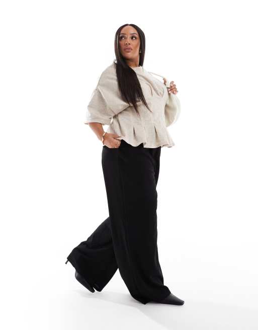 Vero Moda Curve - Broek van jersey crêpestof met super wijde pijpen in zwart