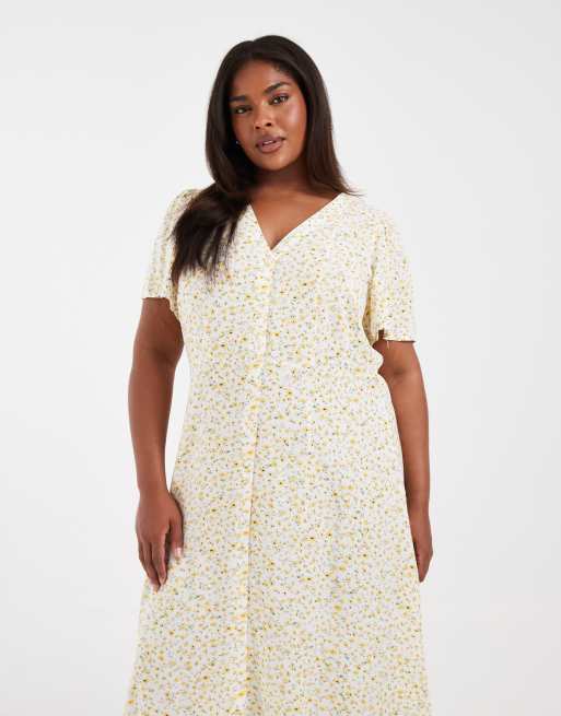 Vero Moda Curve button down maxi dress in white and yellow ditsy floral print, 4 of 4