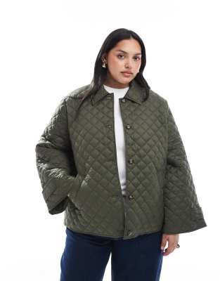 Vero Moda Curve Button Down Quilted Jacket In Green