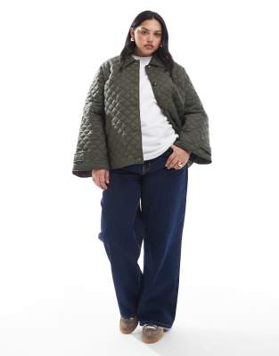 Vero Moda Curve Button Down Quilted Jacket In Green