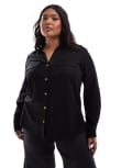 [Vero Moda Curve] Vero Moda Curve button down shirt with pocket detail in black 50 Black