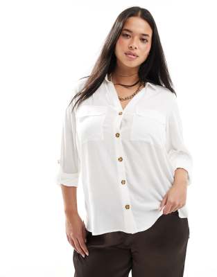 button down shirt with pocket detail in white