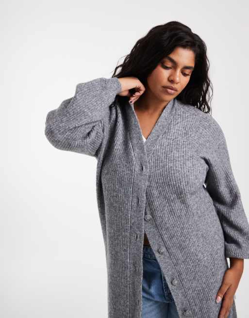 Vero Moda Curve button front balloon sleeve knit mini dress in medium heather gray, 2 of 4