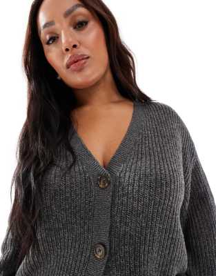 Vero Moda Curve Button Up Chunky Rib Knit Cardigan In Gray
