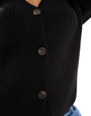 Vero Moda Curve Button Up Chunky Rib Knit Cardigan In Black