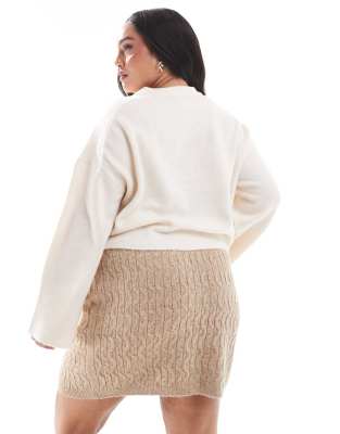 Vero Moda Curve Cable Knit Mini Skirt In Neutral