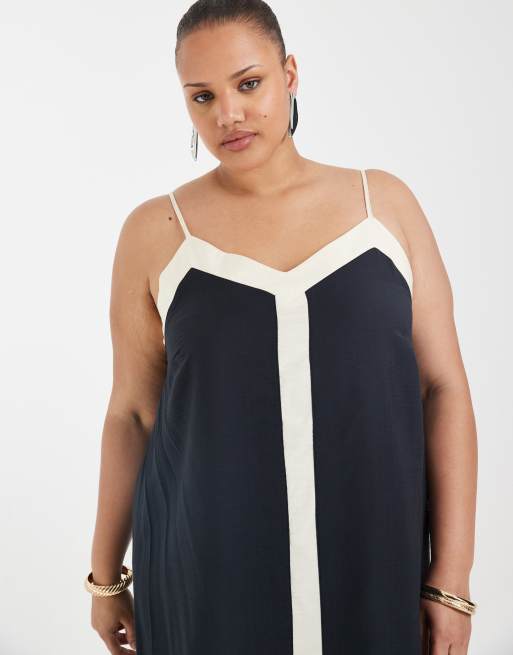 Vero Moda Curve - Cami maxi-jurk met contrasterende bies in crème en zwart, 3 van 4
