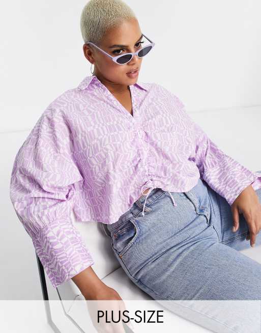 Vero Moda Curve - Camicia arricciata davanti lilla con stampa in coordinato