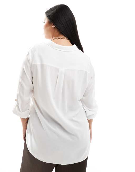 Vero Moda Curve - Camicia bianca con bottoni e tasche, 3 di 4