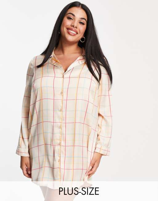 Vero Moda Curve - Camicia da notte in raso a quadri