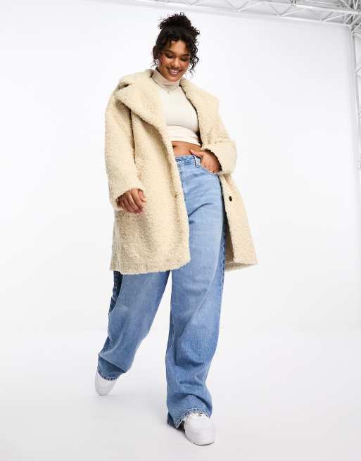 Vero Moda Curve - Cappotto in pile borg color crema 