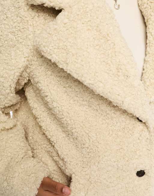 Vero Moda Curve - Cappotto in pile borg color crema , 3 di 4
