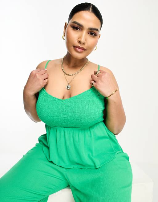 Vero Moda Curve - Caraco d'ensemble à fronces - Vert vif