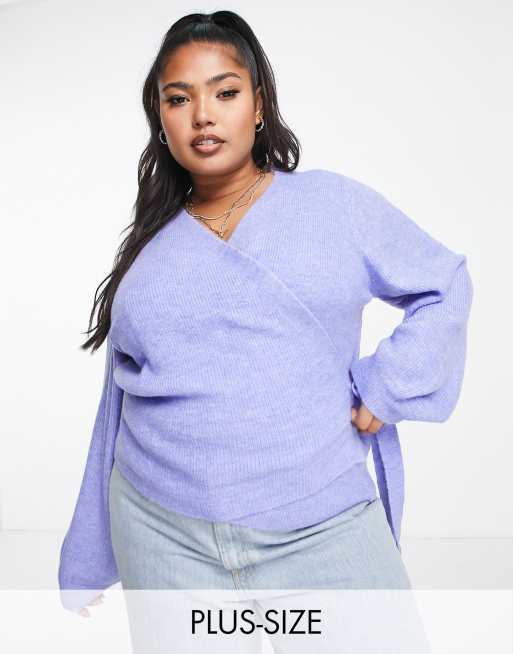 Vero Moda Curve - Cardigan a portafoglio in maglia viola