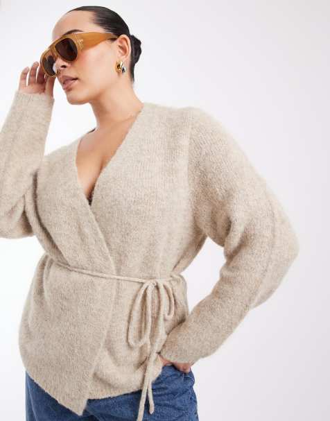 Vero Moda Curve cárdigan de punto con cinturón anudado en la cintura en melange plata visón - view 1