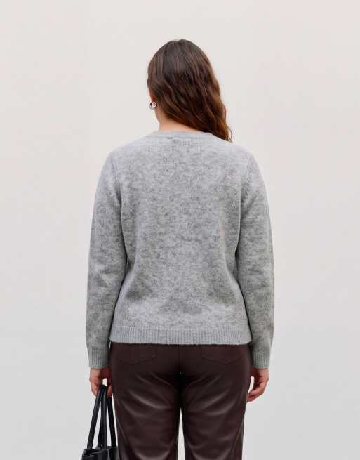 Vero Moda Curve cardigan i strik med rund hals i lysegrå melange, 5 af 5