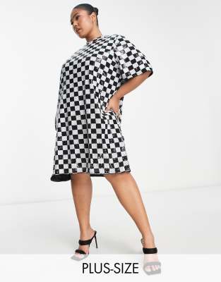 Vero Moda Curve checkerboard sequin mini dress in mono-Multi