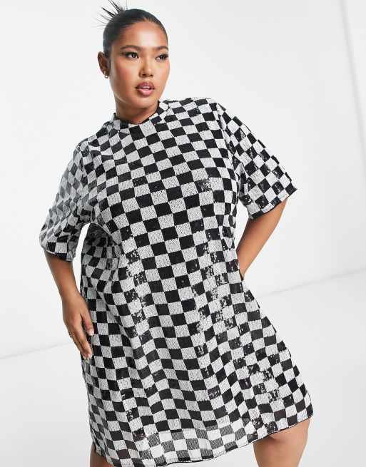 Checkerboard overall hot sale dress