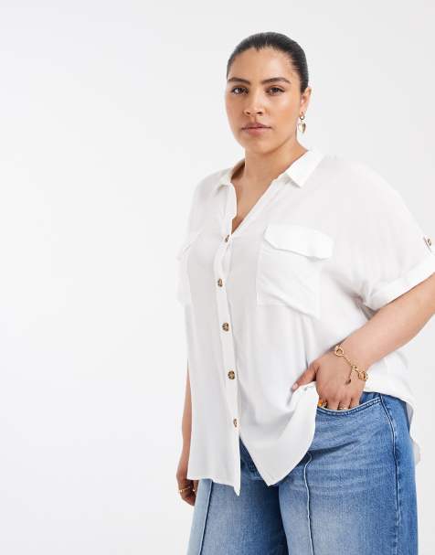 Vero Moda Curve - Chemise boutonnée à manches courtes et poches - Blanc - view 1