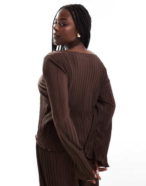 Vero Moda Curve - Chokoladebrun top med plisseringer og vide ærmer - Del af sæt, 4 af 4