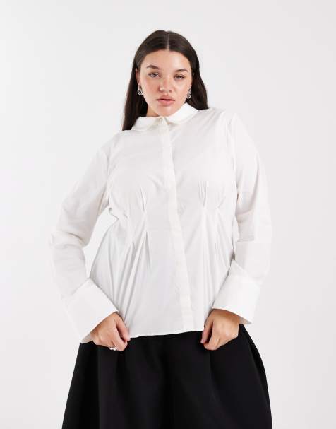 Vero Moda Curve cinched waist shirt in white - view 1