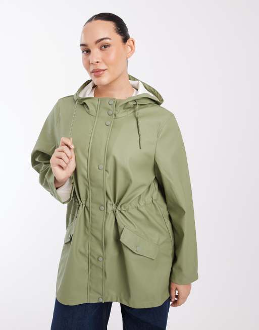 Vero Moda Curve coated jakke med hætte i oliven, 3 af 4