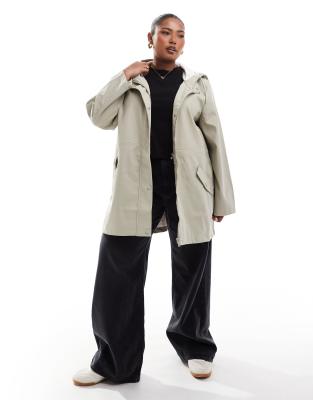 Vero Moda Curve Vero Moda Curve coated rain jacket with hood in stone-Neutral