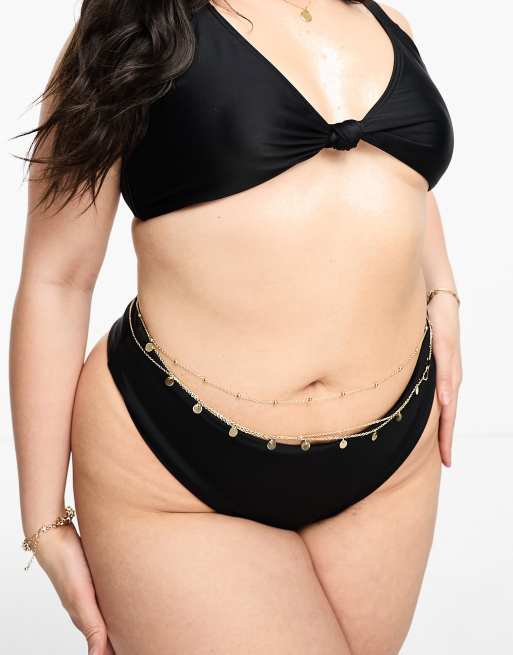 Vero Moda Curve coin belly chain in gold