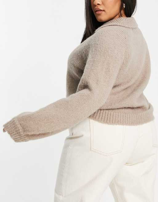 Vero Moda Curve collared jumper with volume sleeve in stone, 4 of 4