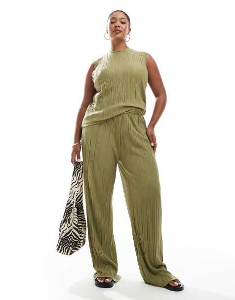 Vero Moda Curve - Completo con top senza maniche e pantaloni plissé kaki - view 1