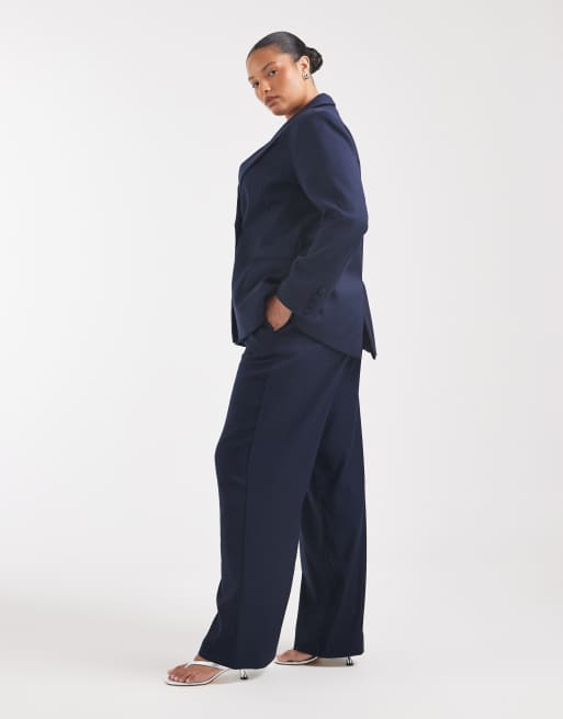 Vero Moda Curve - conjunto de pantalón de sastre de pernera ancha en azul marino, 2 de 5