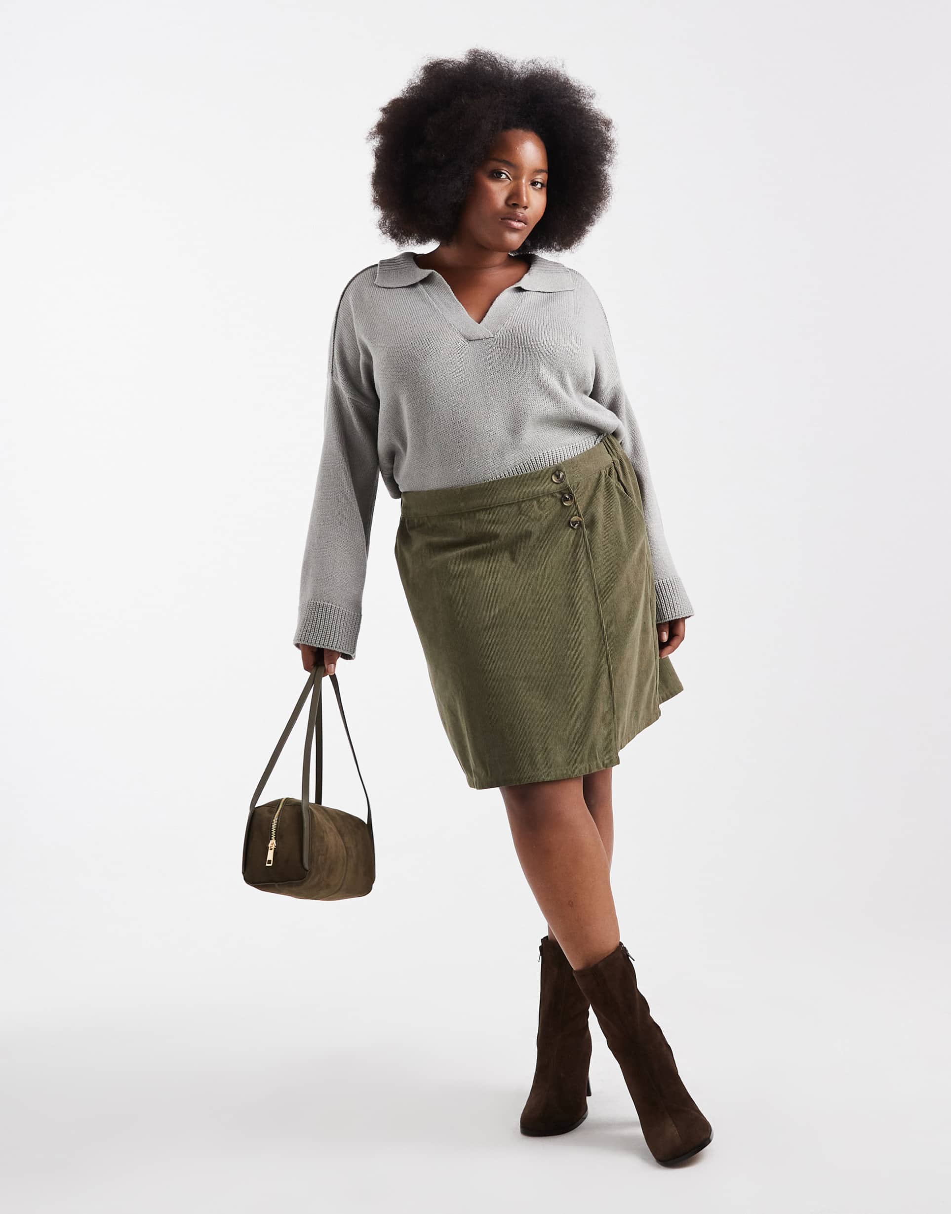 vero moda curve cord mini skirt in khaki