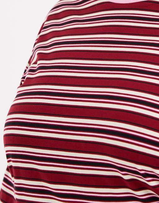 Vero Moda Curve cotton oversized long sleeve t-shirt in pink and red stripe, 4 of 4