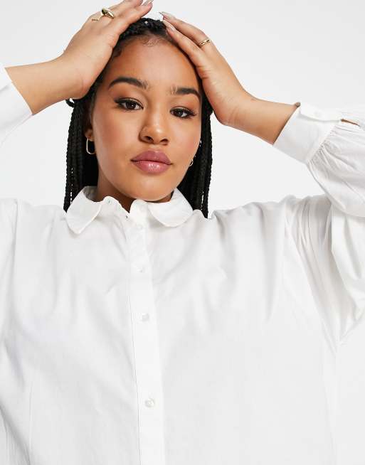 Vero Moda Curve cotton oversized shirt in white - WHITE, 2 of 4