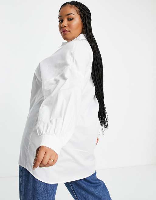 Vero Moda Curve cotton oversized shirt in white - WHITE, 3 of 4