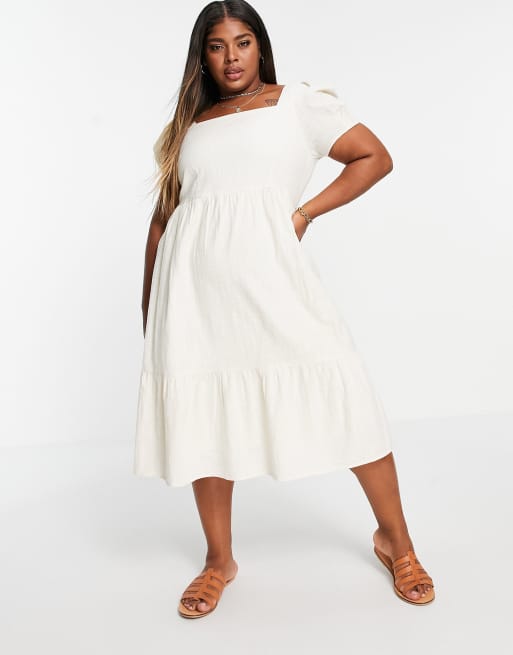 Vero Moda Curve cotton puff sleeve midi dress in cream - CREAM, 3 of 4