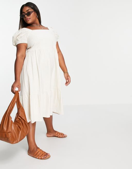 Vero Moda Curve cotton puff sleeve midi dress in cream - CREAM, 4 of 4