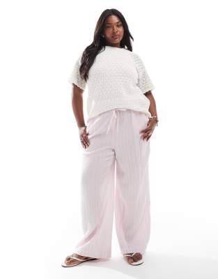 cotton wide leg pants in pale pink stripes