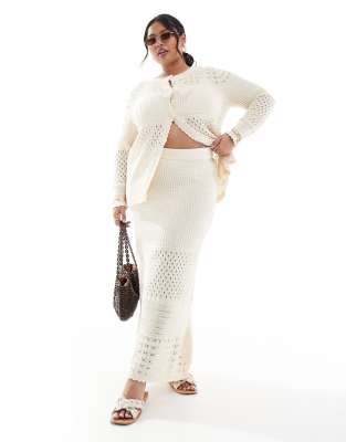 crochet maxi skirt in cream-White