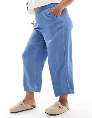 Vero Moda Curve Cropped Chambray Pants In Blue