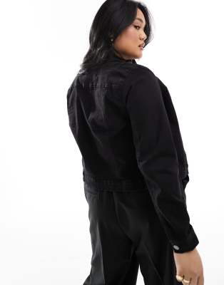Vero Moda Curve Cropped Denim Jacket In Black