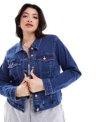 Vero Moda Curve Cropped Denim Jacket In Midwash Blue