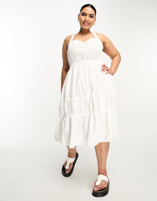 Vero Moda Curve cross back maxi dress in white